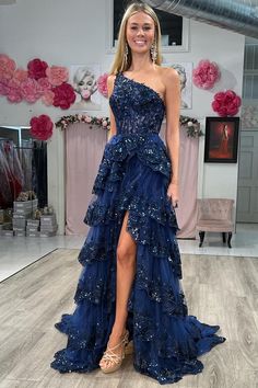 Sequin Long Dress, One Shoulder Prom Dress, Corset Dress Prom, Prom Dresses For Sale, Blue Tulle, Cute Prom Dresses, Prom Looks, فستان سهرة, A Line Prom Dresses