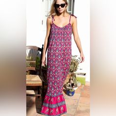 Bnwt. Pink Indigo Organic Cotton. Size Xs/S But Does Run Big Imo. I Am Normally A M/L In Her Clothing. Summer Pink Printed Maxi Dress, Pink Printed Long Dress, Pink Printed Maxi Sundress, Pink Printed Maxi Length Sundress, Flowy Pink Printed Maxi Dress, Pink Boho Print Maxi Sundress, Pink Boho Print Maxi Dress For Summer, Pink Sleeveless Boho Print Dress, Pink Boho Print Summer Dress