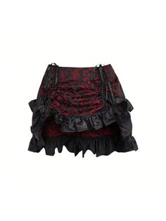 Multicolor  Collar   Animal,Colorblock,Plants,All Over Print  Embellished   Women Clothing Gothic Skirt Outfit, Black And Red Clothes, Corset Skirts, Vampire Skirt, Cool Skirts, Skirt Types, Red And Black Skirt, Pirate Skirt, Goth Skirts