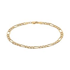 "Demonstrate your classic sense of style when you add this timeless figaro chain bracelet to your look.CHAIN DETAILS Type: figaro Length: 8.5 in. Width: 5 mm Weight: 4.61 grams Clasp: lobster-claw Metal: 18k gold  Size: 8.5"". Color: Yellow. Gender: female. Age Group: adult." Classic Cuban Link Bracelet, Classic Chain Bracelet With Lobster Clasp, Classic Figaro Chain Bracelets, Formal Figaro Chain Link Bracelet, Formal Figaro Chain Bracelet With Oval Link, Classic Gold Bracelet With Figaro Chain And Oval Links, Classic Gold Bracelet With Figaro Oval Link, Classic Gold Bracelet With Figaro Chain, Classic Figaro Chain Bracelet With Oval Links