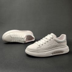 Gender: Men Type: Sneakers Main Materials: Cowhide Insole: Pigskin Sole: Rubber Type of Closure: Lace-up Style: Daily, Casual, Fashion Season: Spring, Autumn Heel Height: Medium (3-5 cm) Synthetic High-top Sneakers With Perforations, White Lace-up Shoes With Round Toe And Perforations, White Lace-up Shoes With Perforations And Round Toe, White Lace-up Shoes With Perforations Round Toe, Fashion Figures, Shoe Size Conversion, Pig Skin, Sneakers Men Fashion, Fashion Seasons