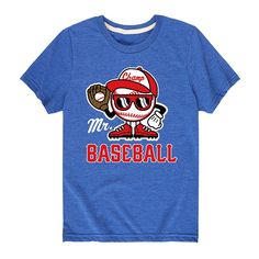 Give him a cool look with this Boys 8-20 Mr. Baseball Sports Tee. Give him a cool look with this Boys 8-20 Mr. Baseball Sports Tee. Crewneck Short sleevesFABRIC & CARE Solid colors: Cotton Heather colors: Cotton/ Polyester Machine wash Imported Size: X Large. Color: Med Blue. Gender: male. Age Group: kids. Pattern: Graphic. Sporty T-shirt With Character Print For Sports, Short Sleeve T-shirt With Character Print For Sports Events, Casual T-shirt With Character Print For Sports, Casual Breathable Blue T-shirt, Blue T-shirt For Game Day, Sporty Tops With Character Print For Sports Events, Sporty Tops With Character Print For Sports, Sports T-shirt With Character Print, Short Sleeve, Sports T-shirt With Character Print