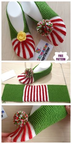 crocheted christmas stockings and booties made with free pattern