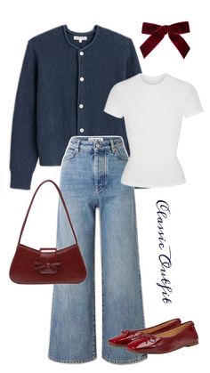 Celana Jins Wanita, Navy Outfit, Uni Outfits, Casual Day Outfits, Going Viral, Baggy Pants, 가을 패션, Grace Kelly