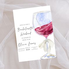 a watercolor painting of a wine glass on a wedding card with the words,