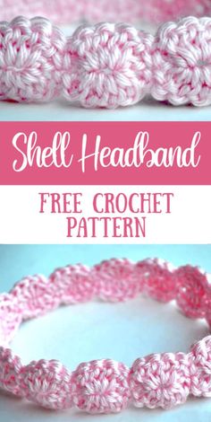 the crochet shell headband is shown with text that reads shell headband free crochet pattern