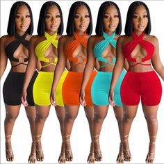 Women’s Fashion Cross Cross Rompers Available In 5 Colors Available In Small And Medium ! Plz Specify Which Color/Size You Want When Ordering! Tracksuit Women Fashion, Bandage Crop Top, Set Outfits, Female Shorts, Crop Top And Shorts, Summer Swim Suits, Tracksuit Women, Casual Streetwear, Set Outfit