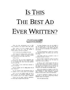 an article from the magazine is this the best ad ever written?, with black and white text