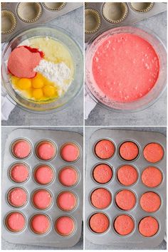 the process of making cupcakes in muffin tins