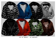 the zip up hoodie is designed to look like it has many different colors and sizes