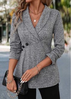 Color:Grey;Size:S;Size:M;Size:L;Size:XL;Size:XXL;Package Contents:1 X Blouse;Occasion:Other;Style:Casual; Comfortable Fashion Women, Clothes For Women With Big Bust, Affordable Gray Tops With Button Closure, Casual Work Tops, Capture Wardrobe, Fashion For Women Over Fifty Over 50, Blouses For Women Chic, Elegant Gray Top With Button Closure, Gray Long Sleeve Tops With Buttons