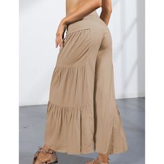 Apricot Solid Color Cropped Flare Pants with Tie High Waist Khaki Bottoms Solid Color, High Waist Khaki Bottoms With Solid Color, Full-length Bottoms In Solid Color For Summer, Khaki High Waist Bottoms With Solid Color, Khaki Solid Color Summer Bottoms, Solid Color Beige Bottoms For Vacation, Beige Solid Color Bottoms For Vacation, Beige Summer Cargo Pants, Beige Full Length Bottoms For Vacation