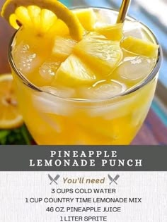 the pineapple lemonade punch is ready to be served