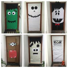 the doors are decorated to look like halloween characters