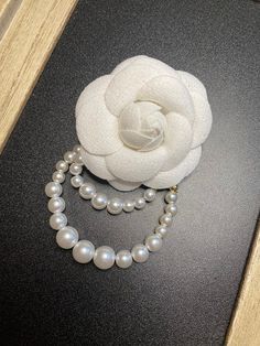 "Camellia flower(2.5\" x 2.5\")  brooch/clip/pin with faux pearl chains" Wedding Brooches, Pearl Chains, Camellia Flower, Wedding Brooch, Brooches Handmade, Pearl Flower, Flower Pins, Pearl Chain, Flower Brooch