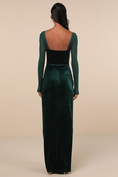 Long Sleeve Green Dress Formal, Green Fitted Maxi Length Bodycon Dress, Fitted Maxi Bodycon Dress With Flattering Silhouette, Fitted Maxi Length Bodycon Dress With Flattering Silhouette, Fitted Maxi Length Bodycon Dress, Fitted Green Elastane Bodycon Dress, Fitted Green Dress With Back Zipper, Fitted V-neck Dress With Boning, Fitted High Waist Party Dress