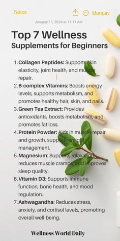 Here are the TOP 7 WELLNESS SUPPLEMENTS FOR BEGINNERS looking to improve overall health:   - Collagen Peptides for skin, joints & muscles,  - B-Complex Vitamins for energy, metabolism & beauty,  - Green Tea Extract for antioxidants & fat loss,  - Protein Powder for muscle repair & weight management,  - Magnesium for relaxation & better sleep,  - Vitamin D3 for immunity, bones & mood,  -  Ashwagandha to reduce stress & cortisol.   This covers the basic benefits of each supplement to support wellness journey. Use code "25Off" to start Weight Management with Join Fridays. Wellness Supplements // Collagen // B Vitamins // Green Tea // Protein // Magnesium // Vitamin D // Weight Management // Beginner's Guide // #WellnessSupplements #HealthyLiving Vitamins For Mood Swings, Benefits Of Collagen Peptides Powder, D3 Vitamin Benefits, Hmb Supplement Benefits, Magnesium Benefits Vitamins, Loss Weight Supplement, B Complex Benefits, Vitamin B Complex Benefits, Collagen Peptides Benefits