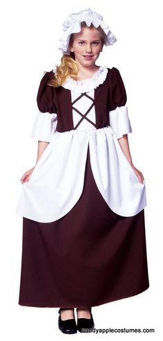 Leila's washerwoman costume for the play!  She is going to be so cute! Peasant Dress Costume, Pilgrim Dresses, Patriotic Costumes, Pilgrim Costume, Handmade Halloween Costumes, Dress Up Clothes, Costume For Kids, Girls Dress Up, Dress Up Outfits