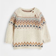 Toddler Soft Knit Sweater Classic Print 12 Months Jacquard Knit Sweater H&m, Cream Knitwear, Gifts Clothes, Kids Aesthetic, Textured Knit Sweater, Toddler Sweater, Boys Sweaters, Mini Sessions, Jacquard Knit