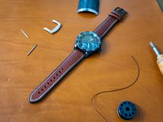 Italian Leather Watch Band with Rubber Backing - Chestnut Brown Leather Strap For Round Dial Watches, Brown Business Watch With Bracelet Strap, Brown Watch With Bracelet Strap And Round Dial, Brown Watch Bracelet Strap With Round Dial, Brown Bracelet Strap Watch For Business, Brown Leather Strap Watch Accessories, Brown Watches, Leather Watch Band, Leather Watch Strap