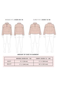 the size guide for an unisex women's jacket with measurements and measurements