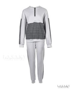 Lasaky - Geometric Print Zip Hoodie And Pants Set Gray Long Sleeve Tracksuit For Fall, Gray Athleisure Tracksuit For Fall, Fall Long Sleeve Gray Tracksuit, Fall Gray Long Sleeve Tracksuit, Hoodie And Pants Set, Hoodie And Pants, Belted Robe, Hoodie Pants, Cami Set