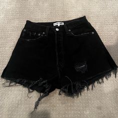 These Cult Classics Boast A Distressed Detail, Two Side Slits, And A Zip-And-Fly Closure. Worn Once Redone Jeans, Jean Shorts, Womens Shorts, Women Shopping, Black, Color, Denim Shorts