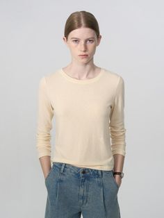 This is a minimal and modern top by DEPOUND that is made out of high quality and sturdy material. With distinctive mood of the design and comfortable wear, you can style it for your casual daily outfit.- Embroidery detail on neckline and center back- Logo embroidery point on lower front- Soft touch of wool blend fabric Versatile Cream Long Sleeve Tops, Versatile Long Sleeve Cream Tops, Cream Fine Knit Top For Fall, Fine Knit Cream Top For Fall, Beige Long Sleeve T-shirt For Everyday, Modern Long Sleeve Sweater For Spring, Fine Knit Long Sleeve Top For Spring Layering, Relaxed Fit Long Sleeve Top For Spring, Relaxed Fit Long Sleeve Top For Spring Everyday Wear