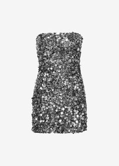 Color: Silver Midweight sequin embroidered fabric Slim fit Mini length Strapless Straight hem Concealed back zip closure Lined 95% Polyester 5% Elastane Dry Clean By ROTATE Birger Christensen. Imported Silver Outfits, Rotate Birger Christensen, Mini Tube Dress, Birger Christensen, Tumblr Fashion, Grad Dresses, Embroidered Fabric, Silver Prices, Sequin Mini