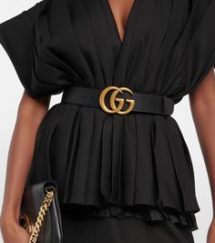 Finish your outfits on a sophisticated note with this black belt from Gucci. This calf leather piece cements its luxury status with the brand's iconic GG hardware front and center, shining bright in gold-toned metal. Style it with anything from denim to a luxe, languid silk skirt..Color of fastening: antique gold.Comes with dust bag.Made in Italy.Material: calf leather.Width 4cm-1.5'.Buckle width 5,5cm-2' Modern Gucci Leather Belt Buckles, Classic Gucci Belt For Business, Gucci Elegant Business Belt, Elegant Gucci Belt For Business, Gucci Black Luxury Belt, Classic Black Gucci Belt, Luxury Black Gucci Belt, Elegant Black Gucci Belt, Modern Gucci Leather Belt