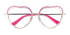 Pink Shiny Gold heart eyeglasses available in variety of colors to match any outfit. These stylish full-rim, x-large sized metal eyeglasses include free single-vision prescription lenses, a case and a cleaning cloth. Metal Eyeglasses, Heart Glasses, Heart Shaped Frame, Discover Your Style, Gold Glasses, Glasses For Women, Metal Heart, Prescription Eyeglasses, Gold Heart