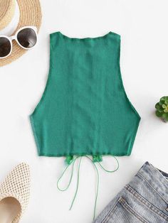 [26% OFF] 2021 Mesh Panel Reverse Stitching Lace Up Two Tone Tank Top In GREEN | ZAFUL Bodycon Dresses Casual, Yellow Sweater, Crop Top Blouse