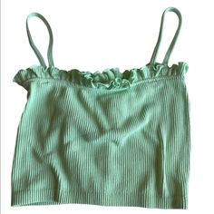 Zara Brand Mint Colored Crop Top. Spaghettis Straps And Ribbed Material. Ruffled Top. Polyamide/Elastane Blend For A Stretchy Comfortable Fit! Perfect Worn Alone Or As A Layering Piece! Nwt! Size Xs-S Green Crop Top Camisole, Green Cotton Camisole Crop Top, Trendy Fitted Camisole For Vacation, Green Trendy Cotton Camisole, Trendy Stretch Green Camisole, Trendy Green Cotton Camisole, Green Seamless Spaghetti Strap Top, Casual Ruffled Camisole Crop Top, Spring Crop Top With Spaghetti Straps And Ruffles