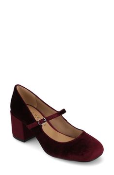 An iconic silhouette and a glossy faux-leather upper make this mary jane pump perfect for special occasions or simply sprucing up your everyday look. 2 1/2" heel Synthetic upper, lining and sole Imported Maroon Mary Jane Shoes, Burgundy Block Heels With 4-inch Heel, Mary Jane Heels With 4-inch Heel And Medium Width, Burgundy Leather Heels With 4-inch Heel, Red Kitten Heels With 4-inch Heel, Mary Jane Pumps, Shoes Heels Pumps, Strap Tops, Comfortable Sandals