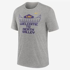 Featuring bold team graphics, this Local Campus Time Honored Tradition T-Shirt is made with soft tri-blend fabric and a heathered design to help you comfortably rep the LSU Tigers. Athletic Heather T-shirt With Team Logo For Fans, Athletic Heather T-shirt With Logo For Sports Season, Athletic Heather Fan Apparel T-shirt, Athletic Heather Fan Apparel T-shirt For Sports Season, Gray T-shirt With Team Logo For Team Spirit, Athletic Heather Fan Merchandise T-shirt, Athletic Heather T-shirt For Sports Season Fan Merchandise, Tri-blend Crew Neck T-shirt With Team Logo, Athletic Heather T-shirt For Sports Season