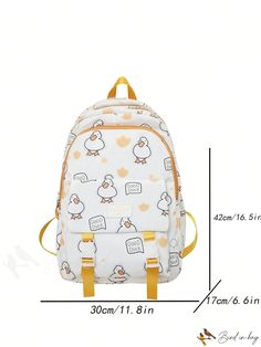 BirdinBag - Duck Print Medium Classic Backpack - Timeless and Playful Design Duck Print, Animal Bag, Word Wrap, Classic Backpack, Save The Planet, Playful Design, Yellow Color, 4 Inch, Bag Lady