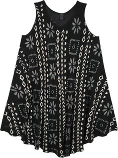 A free flowing, free size black sleeveless XL to 1X dress with a scoop neck, this is a cool casual style for summers.  This pull-over style dress is made from rayon and the fabric is very soft and comfortable. #tlb #Sleeveless #XLPlus #vacationclothing #beachwrap #MulticoloredDress #RayonDress #SummerDress #PlusSizeDress Casual Sleeveless Rayon Sundress, Black Bohemian Sleeveless Dress For Summer, Bohemian Black Sleeveless Dress For Spring, Black Bohemian Sleeveless Sundress, Spring Bohemian Black Sleeveless Dress, Black Sleeveless Sundress, Casual Black Sleeveless Dress, Black Sundress For Beach Season, Black Sundress For The Beach