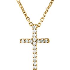 .085 cttw Diamond Cross Necklace in 14k Yellow Gold Luxury Yellow Gold Fine Jewelry Cross Necklace, Luxury Gold Cross Diamond Necklace, Luxury Elegant Yellow Gold Cross Necklace, Classic Luxury Yellow Gold Cross Necklace, Luxury Classic Yellow Gold Cross Necklace, Yellow Gold Cross Necklace, Diamond Cross Necklace, Tiny Cross, Diamond Cross Necklaces