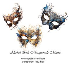 two blue and gold masquerade masks with the words,'alohi & amp