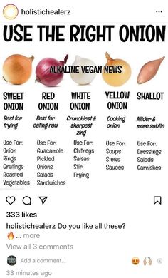 an onion chart with different types of onions on the bottom and below it, which one do you like most?