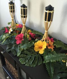 some plants and flowers are sitting on a table