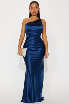 Available In Navy. Satin Maxi Dress One Shoulder Hidden Back Zipper Backless Stretch Shell: 96% Polyester 4% Spandex Lining: 100% Polyester Imported | Angela Satin Maxi Dress in Navy Blue size Medium by Fashion Nova Dress One Shoulder, Maxi Dress Navy, Satin Maxi, Satin Maxi Dress, Navy Fashion, Matching Dresses, Long Sleeve Maxi Dress, Long Maxi Dress, Dress First