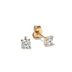 These classic stud earrings shine with the sparkle and fire of hand-matched round natural diamonds each set in a 14-karat yellow gold basket setting. The safety back pushes on but must be twisted off for added security. Each pair is unique and will vary slightly from the images shown. Gold Diamond Earrings With Single Cut Lab Grown Diamonds, Timeless Yellow Gold Diamond Earrings With Brilliant Cut, Classic Yellow Gold Diamond Earrings With Prong Setting, Classic Gold Diamond Earrings With Brilliant Cut, Classic Yellow Gold Clip-on Diamond Earrings, Classic Yellow Gold Diamond Earrings, Yellow Gold Round Cut Lab Grown Diamond Earrings, Classic Yellow Gold Diamond Earrings For Anniversary, Classic Yellow Gold Earrings With Single Diamond