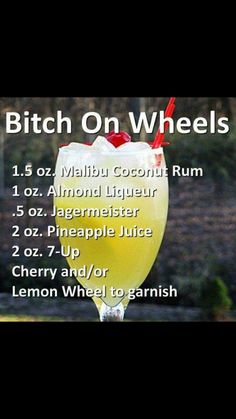 a tall glass filled with lemonade and topped with a cherry on wheels cocktail recipe