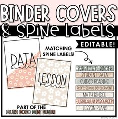 binder covers and spive labels are shown with the text, matching spring labels