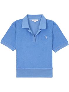 blue cotton textured finish embroidered logo at the chest polo collar short sleeves elasticated cuffs straight hem When buying this unisex item, keep in mind that it is graded in standard men's sizing. Sporty And Rich Shirt, Blue Casual Polo Shirt With Ribbed Collar, Casual Blue Polo Shirt With Ribbed Collar, Blue Polo Shirt With Ribbed Collar For Summer, Blue Summer Polo Shirt With Ribbed Collar, Summer Blue Polo Shirt With Ribbed Collar, Blue Casual Polo Sweater With Polo Collar, Blue Casual Polo Sweater, Relaxed Fit Cotton Polo Sweater With Short Sleeves