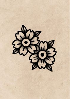 an image of three flowers on a white background with black outline and some color in the middle