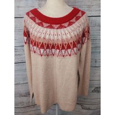 Maurices Sweater Womens Xl Red Brown Fair Isle Knit Pullover Holiday Party New Measurements Laid Flat (In Inches): * Bust (Across The Back) - 21.5" * Length - 26.6" * Sleeve - 19" Welcome! Our Number One Goal Is Customer Satisfaction! If You Have Any Questions Or Concerns Please Do Not Hesitate To Contact Us. Please Remember All Clothing Items May Fit Different Depending On Brand, Fit, Use Or Prior Customization. We Strongly Urge Our Customers To Check Measurements First To Guarantee Proper Fitt Holiday Sweater With Fair Isle Pattern, Red Nordic Knitted Sweater, Red Nordic Style Knitted Sweater, Red Knit Sweater For Holiday, Red Nordic Sweater With Crew Neck, Red Nordic Crew Neck Sweater, Red Nordic Long Sleeve Sweater, Nordic Style Red Long Sleeve Sweater, Red Fair Isle Pattern Crew Neck Top