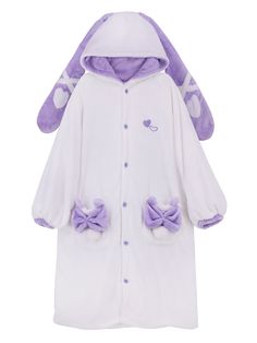 This long flannel pajama is designed with ultimate comfort and cuteness in mind. Featuring a cozy hood adorned with heart-patterned and cross-design bunny ears, it adds a playful touch to your nighttime wear. The single chest area is embellished with a delicate heart embroidery, while the pockets, decorated with charming bows, provide both functionality and style.  Please note that the price includes one pajama only.   	 		 			Size 			M 			L 			XL 		 		 			Length 			100 			102 			104 		 		 			Bu Bunny Pajamas, Kawaii Pajamas, Long Flannel, Purple Bunny, Steampunk Fashion Male, Ear Design, Cute Pajama Sets, Upcycle Sewing, Heart Embroidery