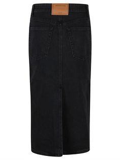 54% Cotton, 45% Lyocell, 1% Elastane High Rise Denim Skirt For Work, Chic Denim Midi Skirt For Work, Chic Midi Denim Skirt For Workwear, Long Denim Skirt With Pockets For Work, Chic Workwear Denim Skirt With Lining, High Rise Relaxed Denim Skirt For Workwear, Chic Denim Skirt For Work, Straight Leg Denim Skirt For Work, Denim Midi Skirt For Work